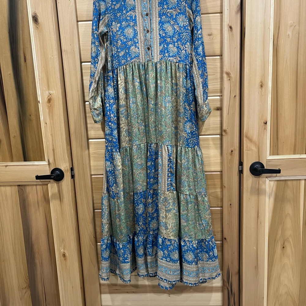 RAGA Bohemian Long Sleeve Dress in Blue and Tan